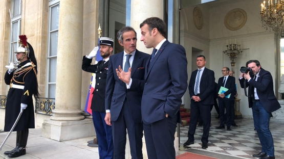 IAEA Director General Rafael Mariano Grossi and French President Emmanuel Macron at the Elysee Palace in Paris on 3 March 2020. (Photo: E. Perez Alvan/IAEA)