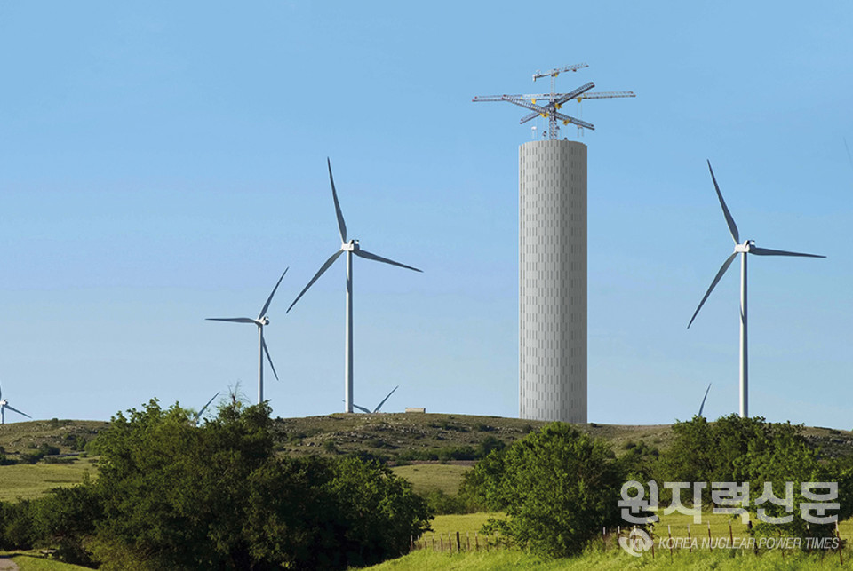 풍력발전 지역의 에너지 볼트(Energy Vault) 타워 ⓒ사진제공=에너지 볼트(Energy Vault)